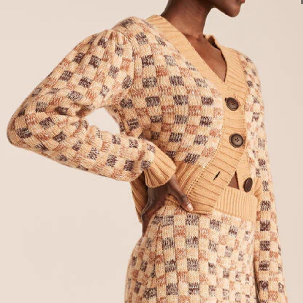 Rebecca Taylor 🥰NWOT Cashmere Wool Sweater Cardigan Jacquard Crop Small Checker - Picture 2 of 16
